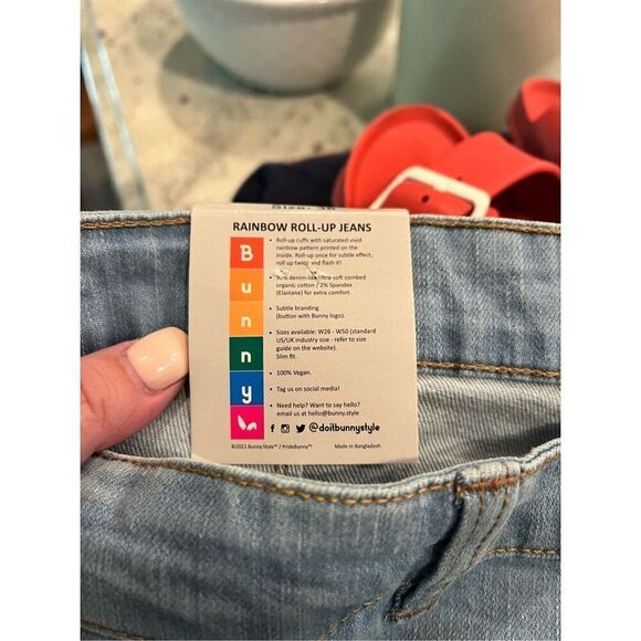 Pride Bunny Denim Rainbow Roll Cuff Jeans sz 36 NWT - Picture 6 of 6